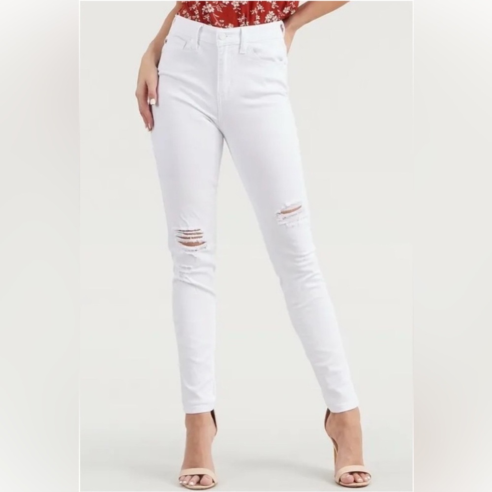 NWT Judy Blue Size 13/31 White Distressed Skinny Fit Jeans High Waist